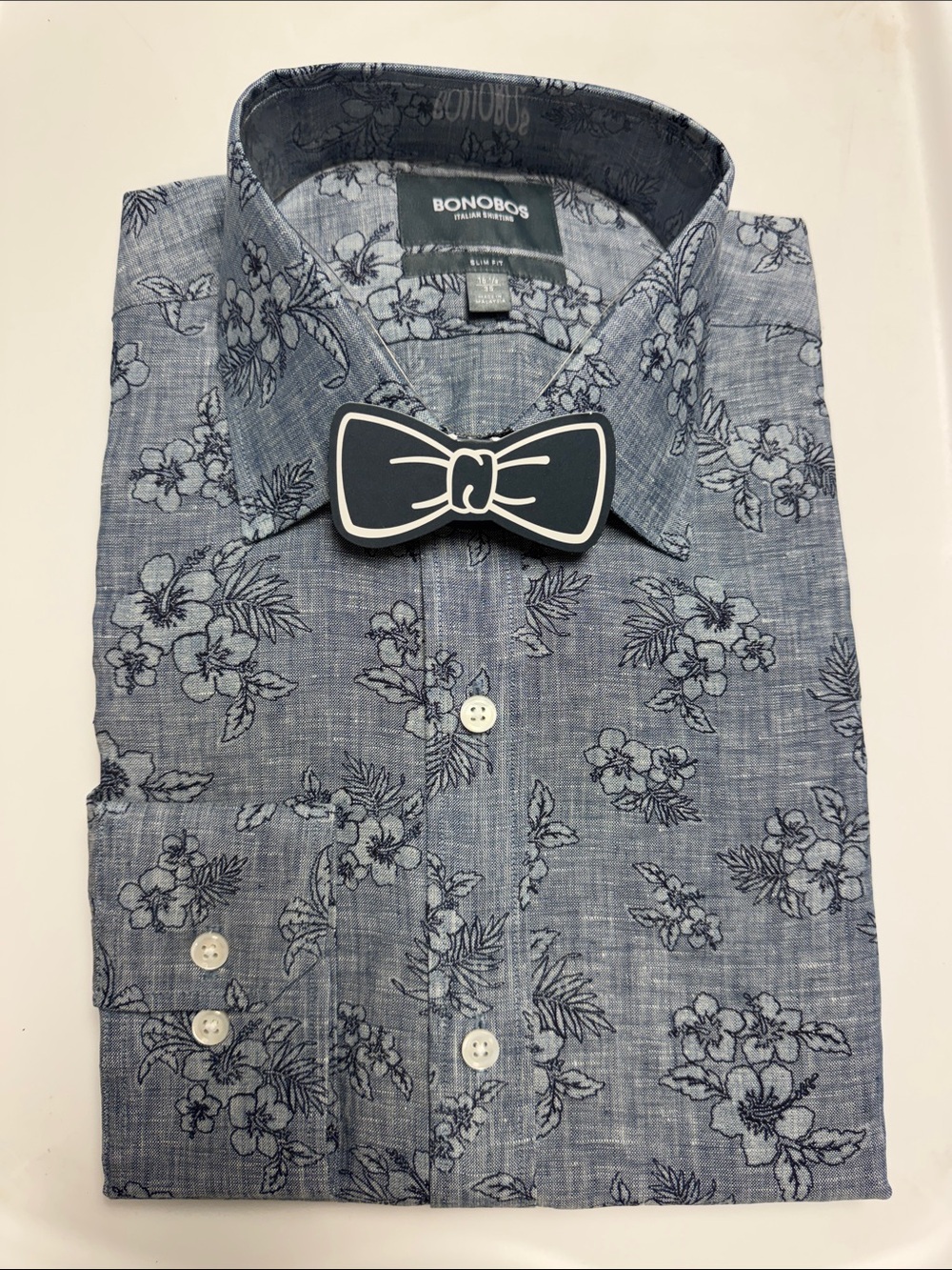 Bonobos Slim Fit Navy Linen Valley Floral - Midsummer Night Button-Down Shirt